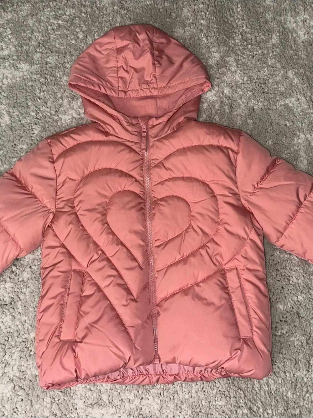 Old Navy Coral Hooded Puffer Jacket with Heart Quilting